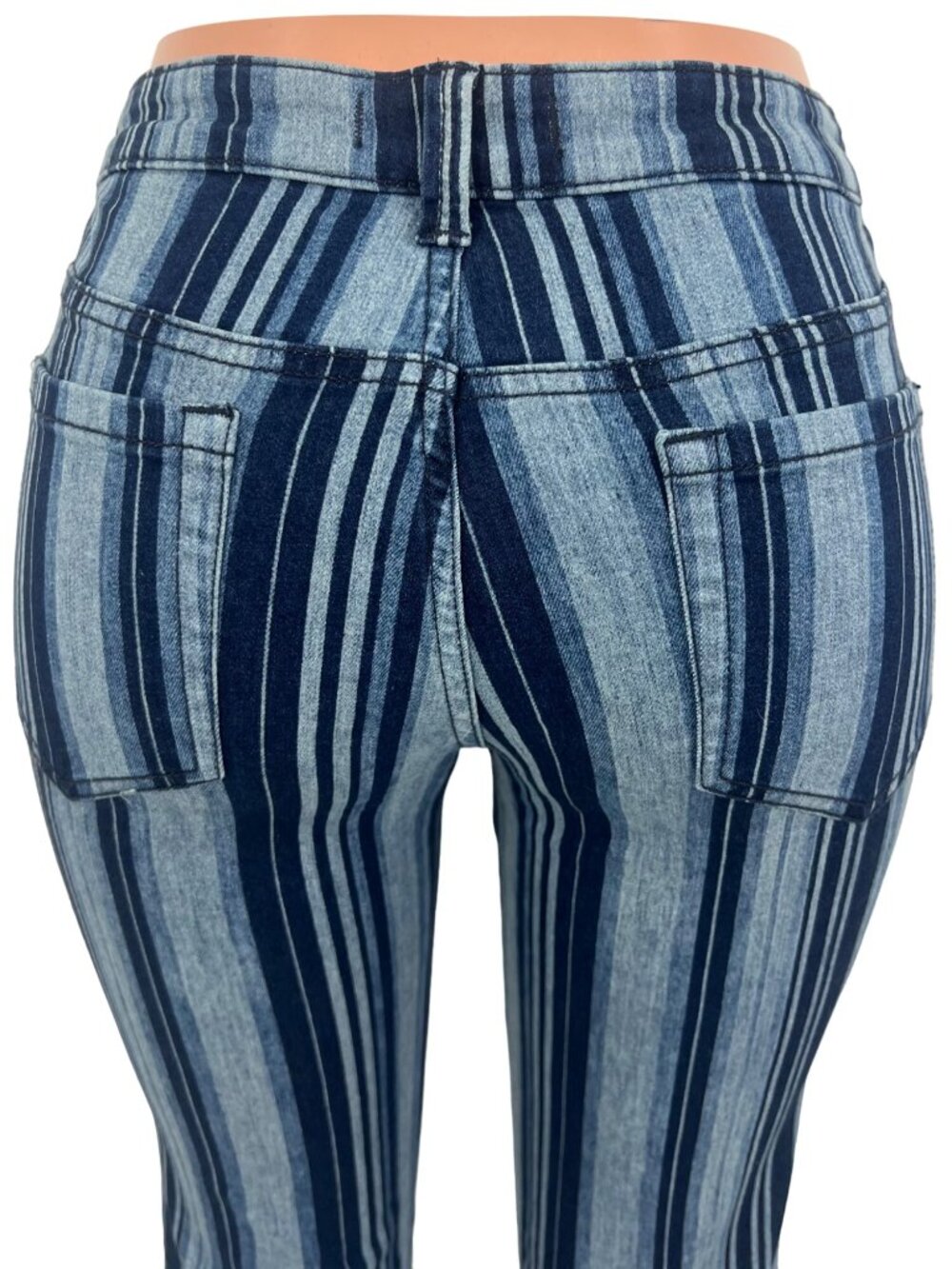 RARE NWT Free People Blue Stripe Super Flare Bell Bottom Jeans | Costal Cowgirl - Picture 12 of 16